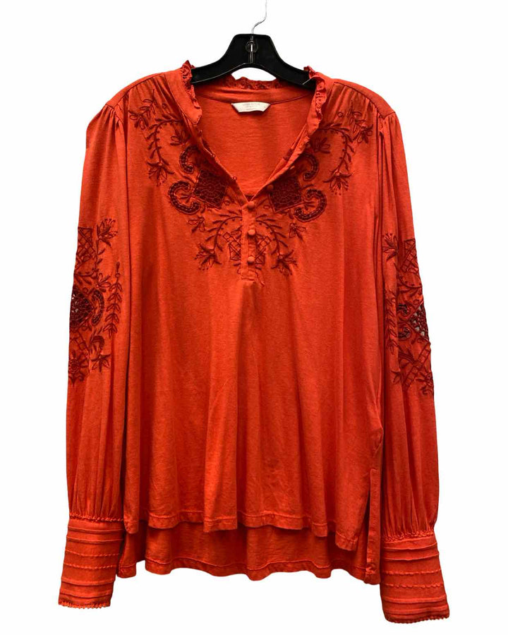 Lucky Size M Red Embroidered Long Sleeve Shirts
