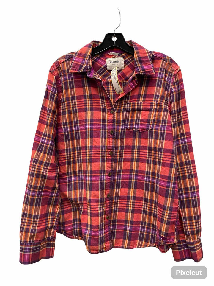 Aerie Size L Pink Plaid Long Sleeve Shirts