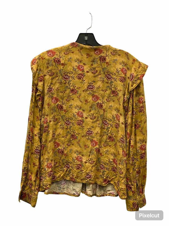 Treasure & Bond Size L Yellow Red Floral Rayon Button Up Long Sleeve Shirts