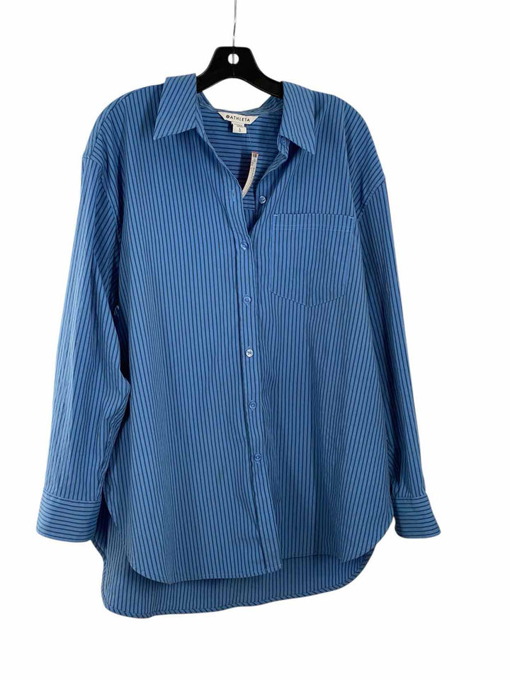 Athleta Size L Blue Striped Long Sleeve Shirts