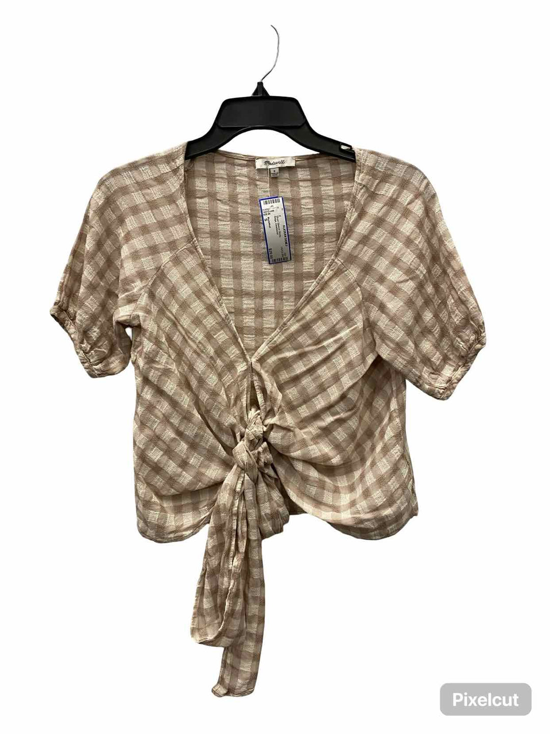 MadeWell Size S Beige Checkered Short Sleeve Shirts