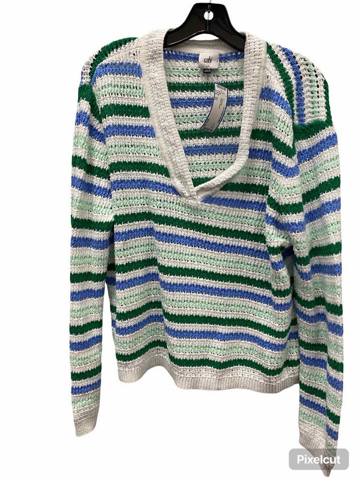 Cabi Size XL White Striped Sweater