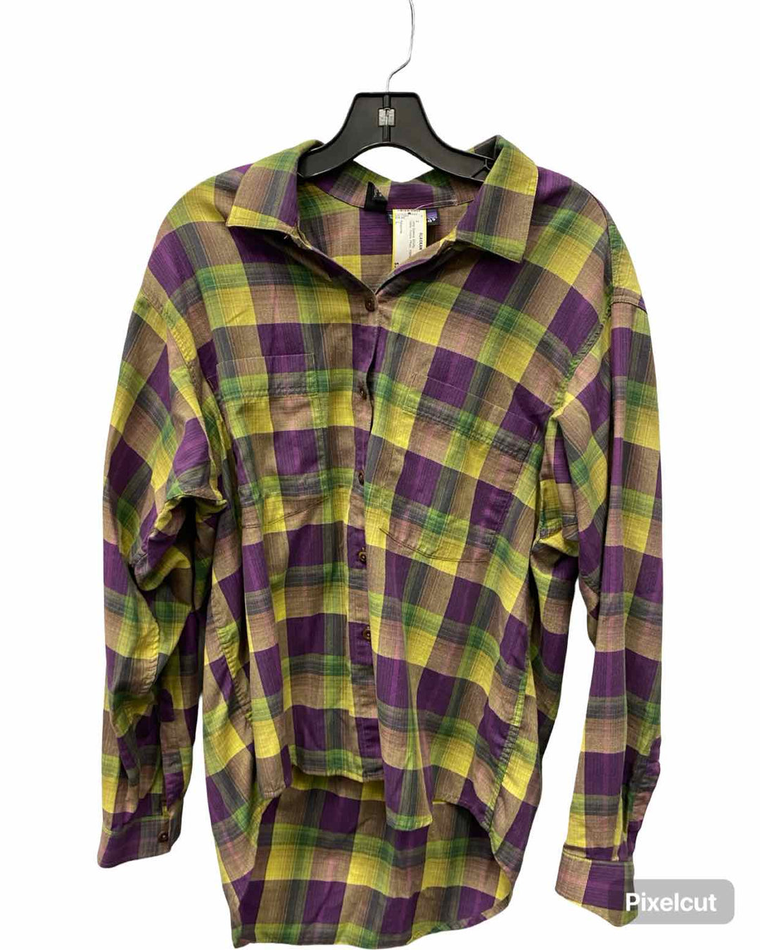 Patagonia Size L Yellow Purple Plaid 100% cotton Long Sleeve Shirts
