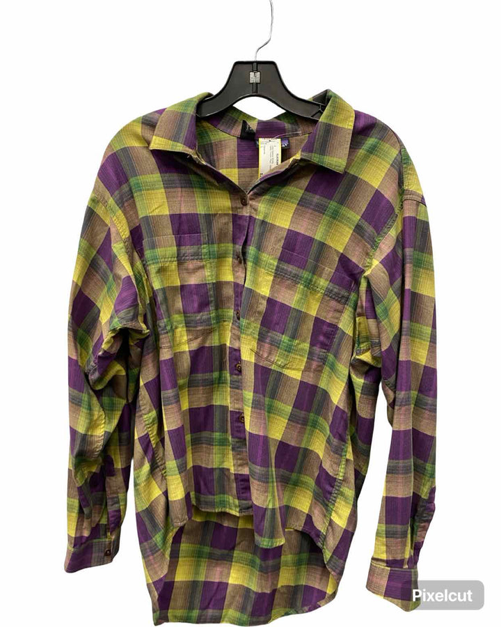 Patagonia Size L Yellow Purple Plaid 100% cotton Long Sleeve Shirts