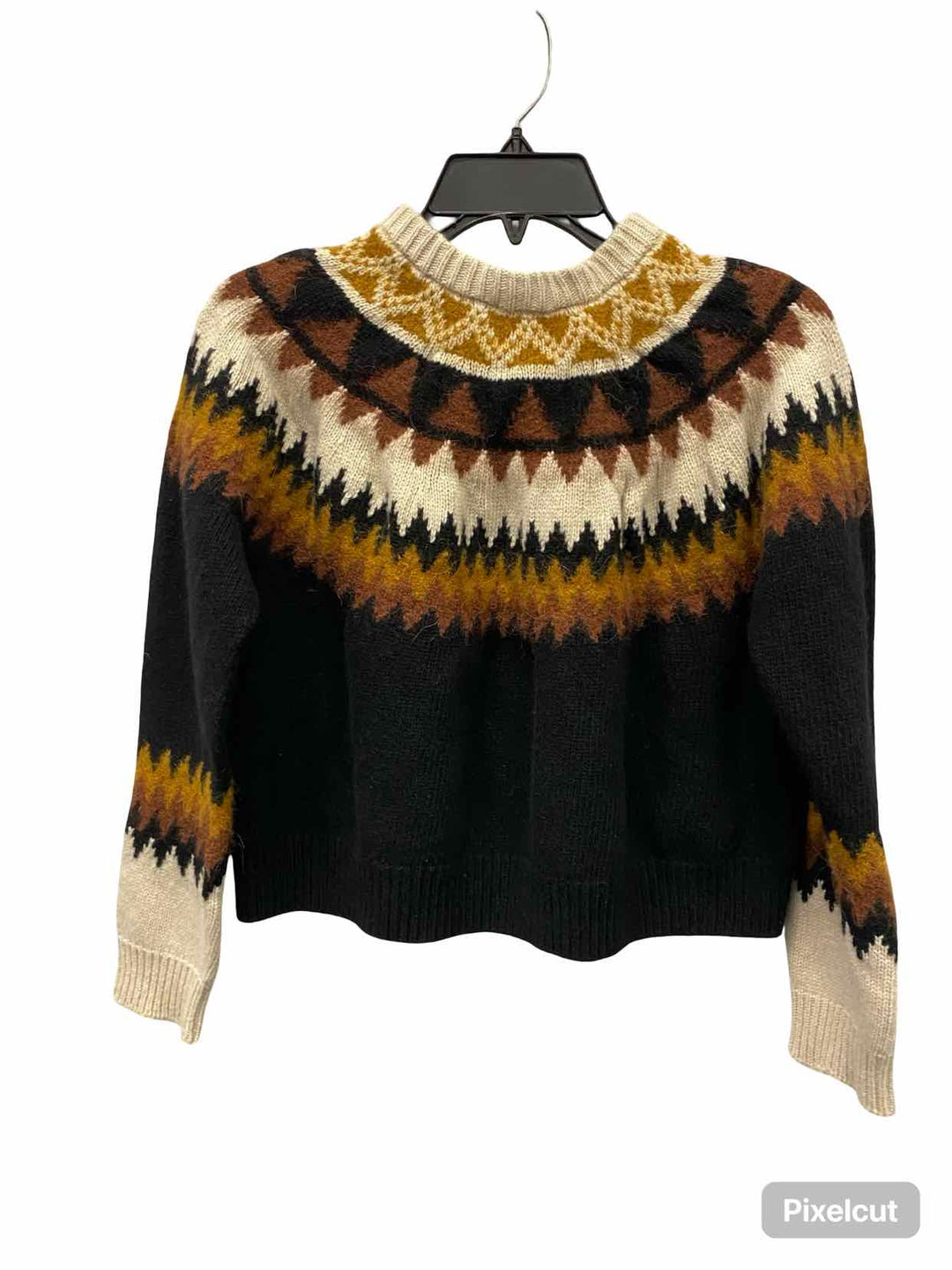 Momoni Size XS Black & Brown Orange Knit 88% Lambs wool 12% alpaca Sweater