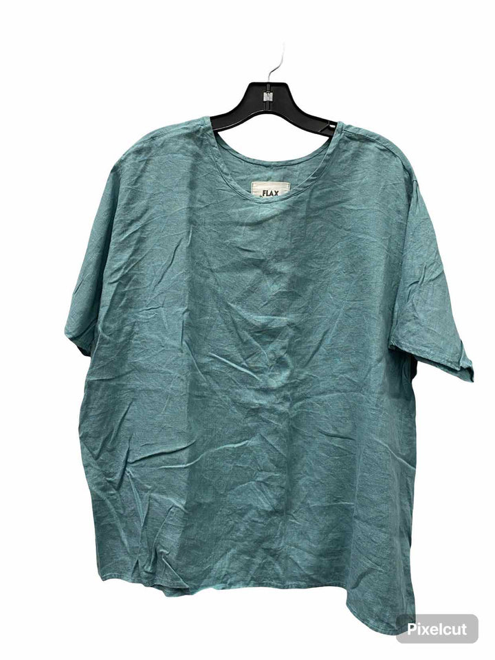 Flax Size L Green 100% Linen Short Sleeve Shirts