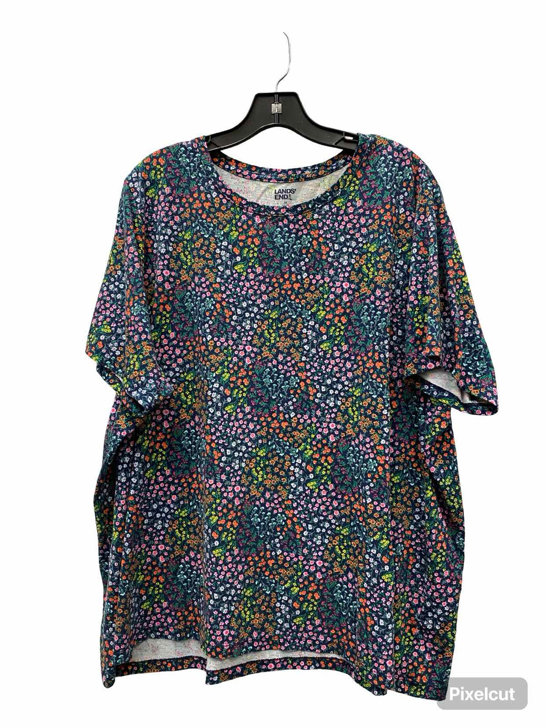 Lands End Size 3X Blue Multi Floral 100% cotton Short Sleeve Shirts