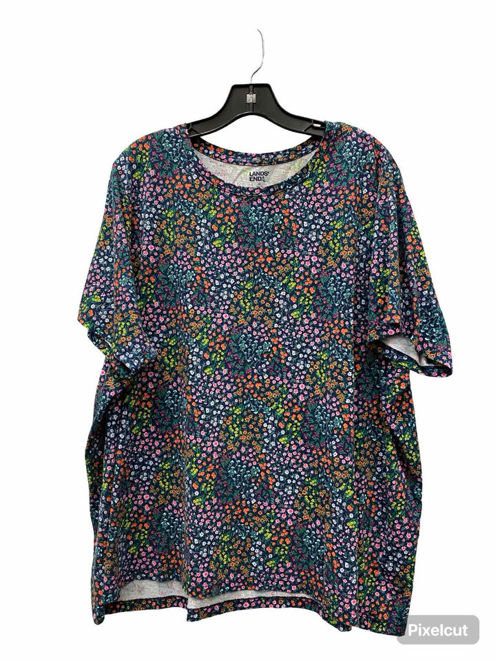 Lands End Size 3X Blue Multi Floral 100% cotton Short Sleeve Shirts