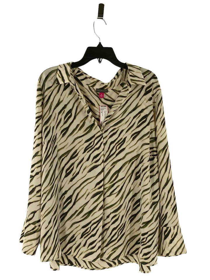 Vince Camuto Size 3X Cream Green zebra stripes Long Sleeve Shirts