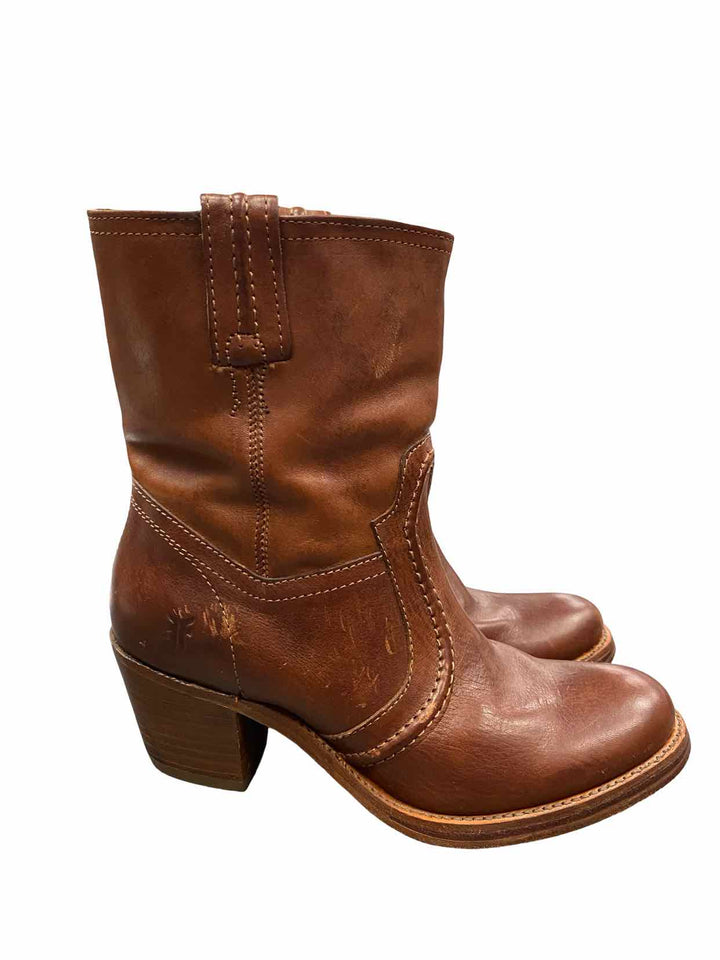 Frye Shoe Size 5.5 Brown Leather Jane Trapunto Boots(Ankle)