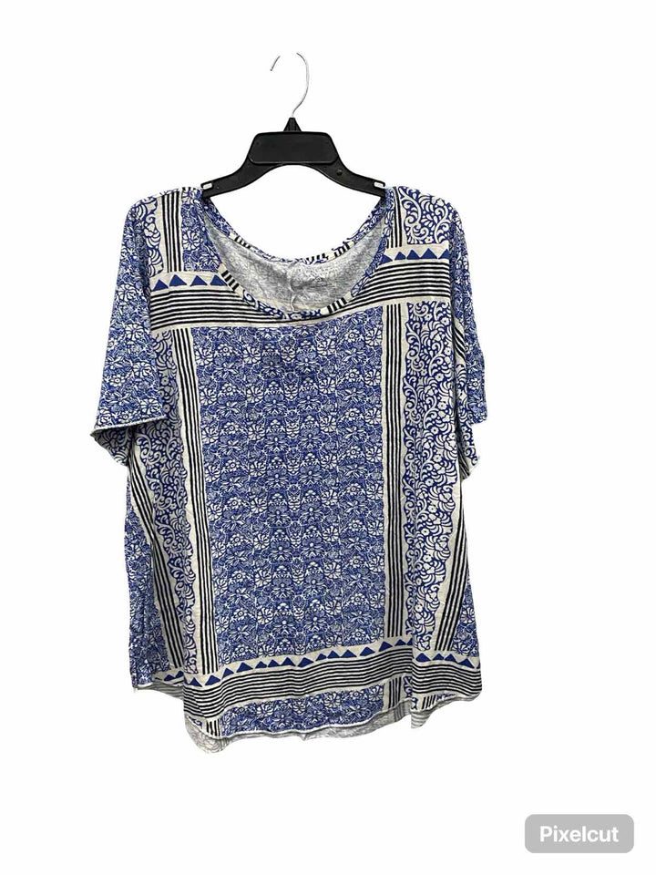 Lucky Brand Size 2X Blue White/Black Short Sleeve Shirts