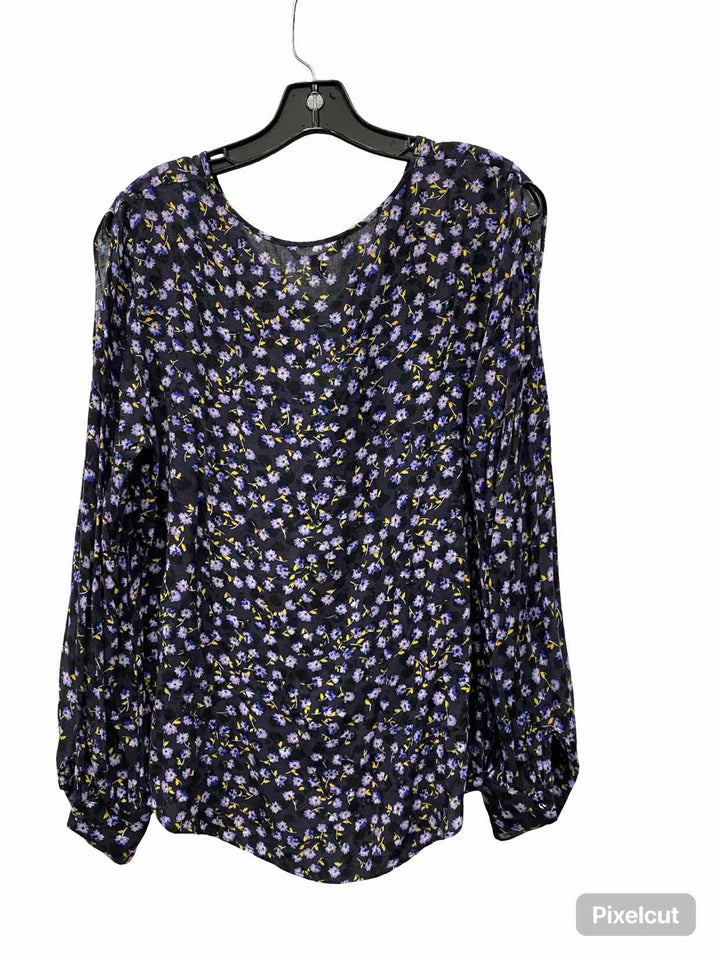 Banana Republic Size M Black Violet Floral Long Sleeve Shirts