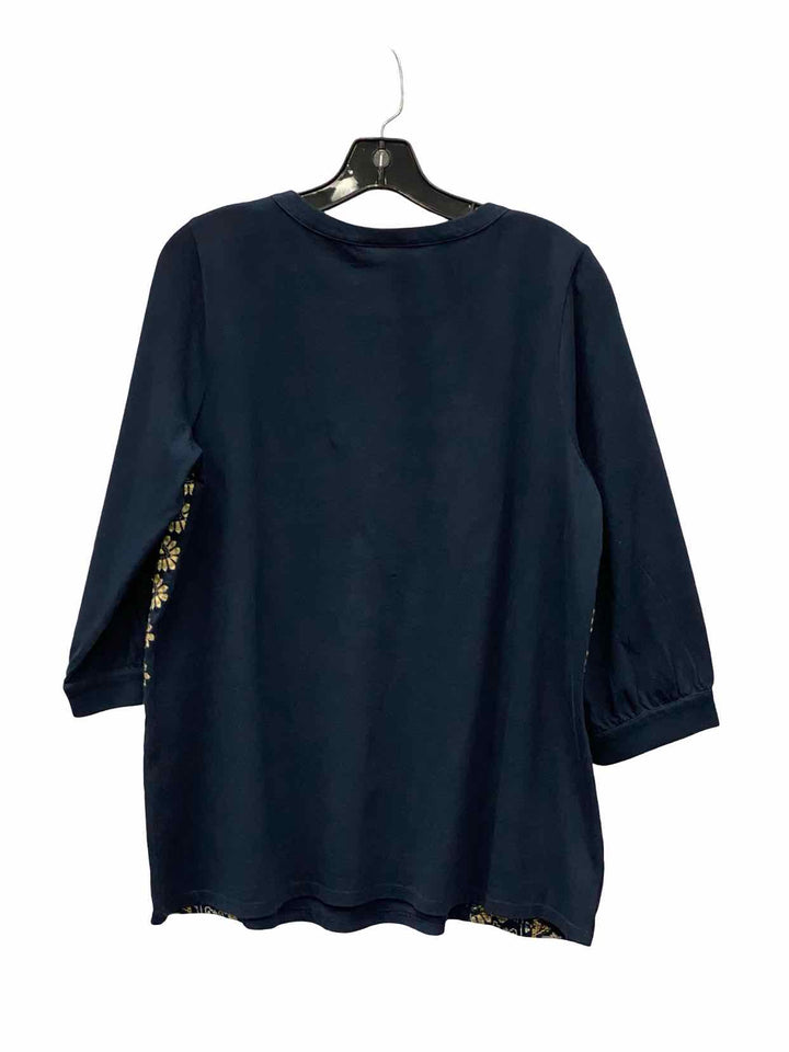purejill Size M Navy Embroidered Cotton Blend Long Sleeve Shirts