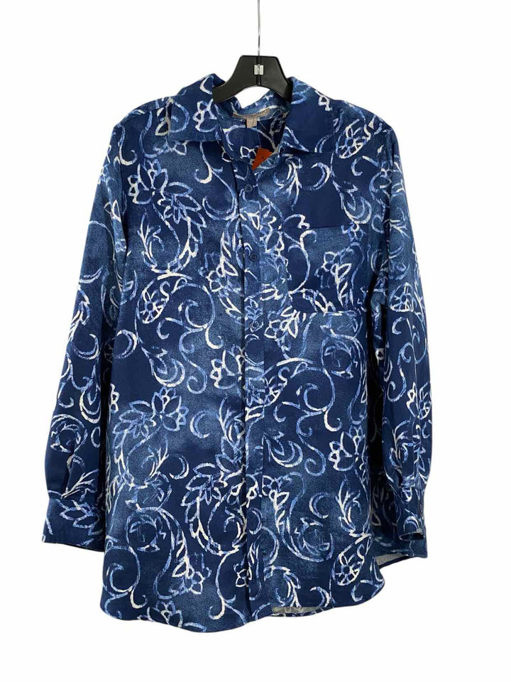 Women Within Size 14 Blue Print Long Sleeve Shirts