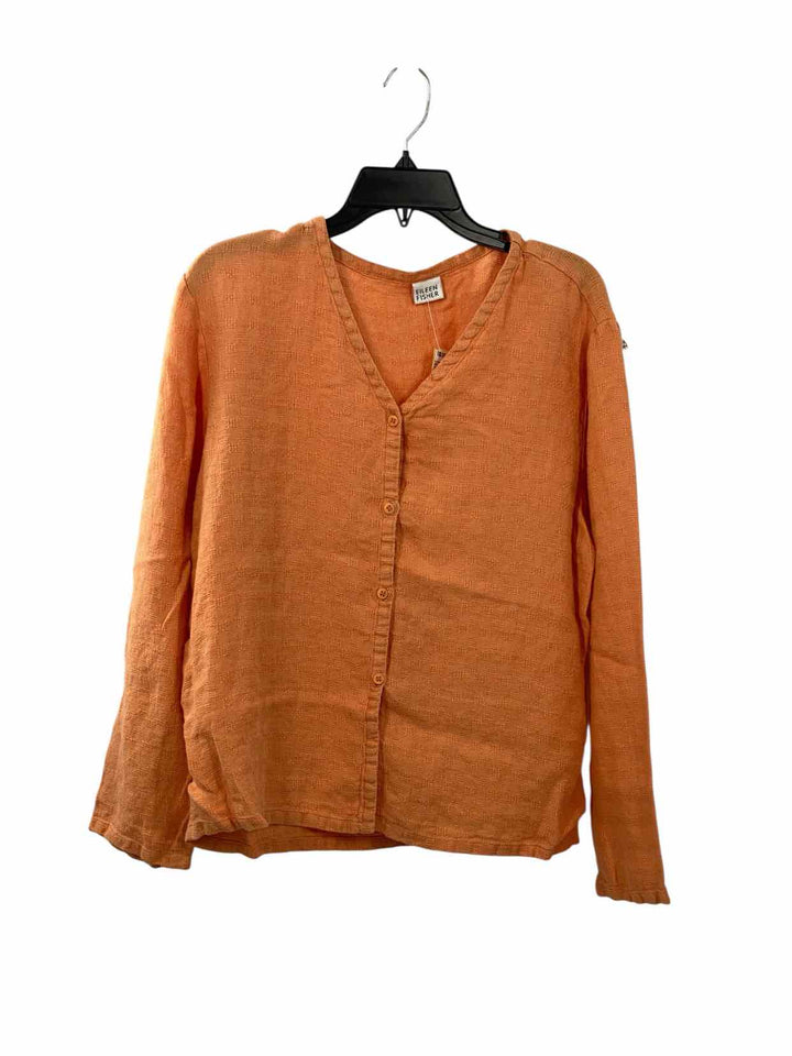 Eileen Fisher Size L Orange Linen Long Sleeve Shirts