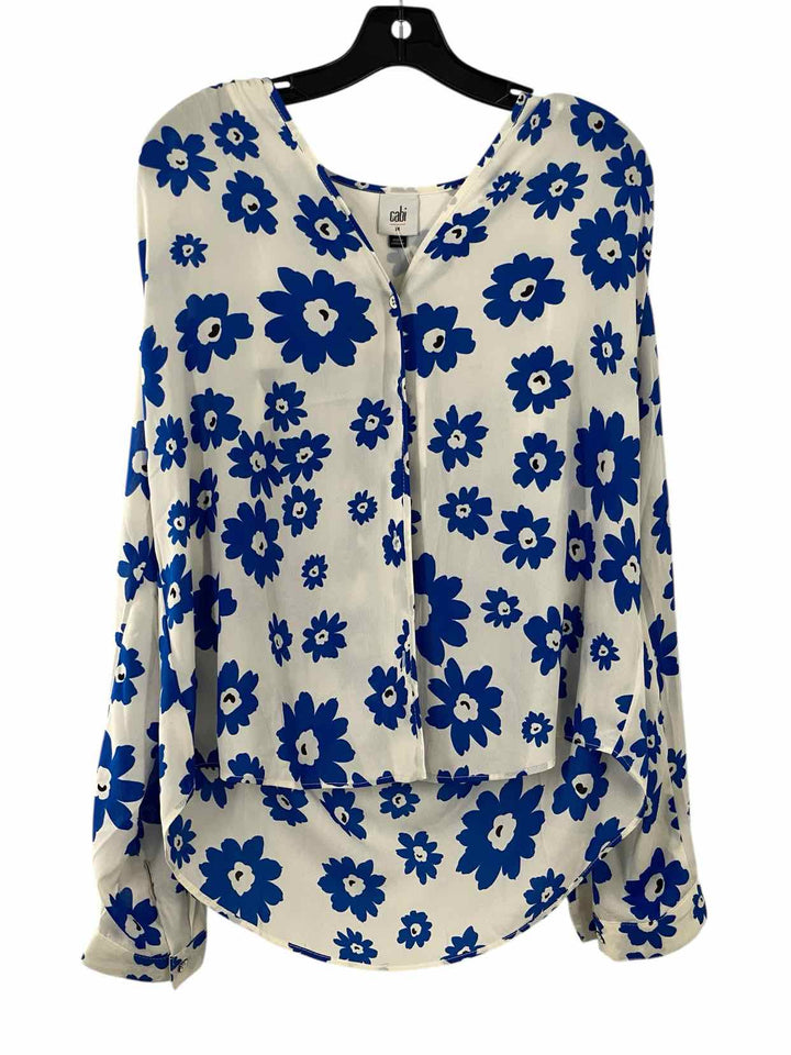Cabi Size M Blue White Floral Long Sleeve Shirts