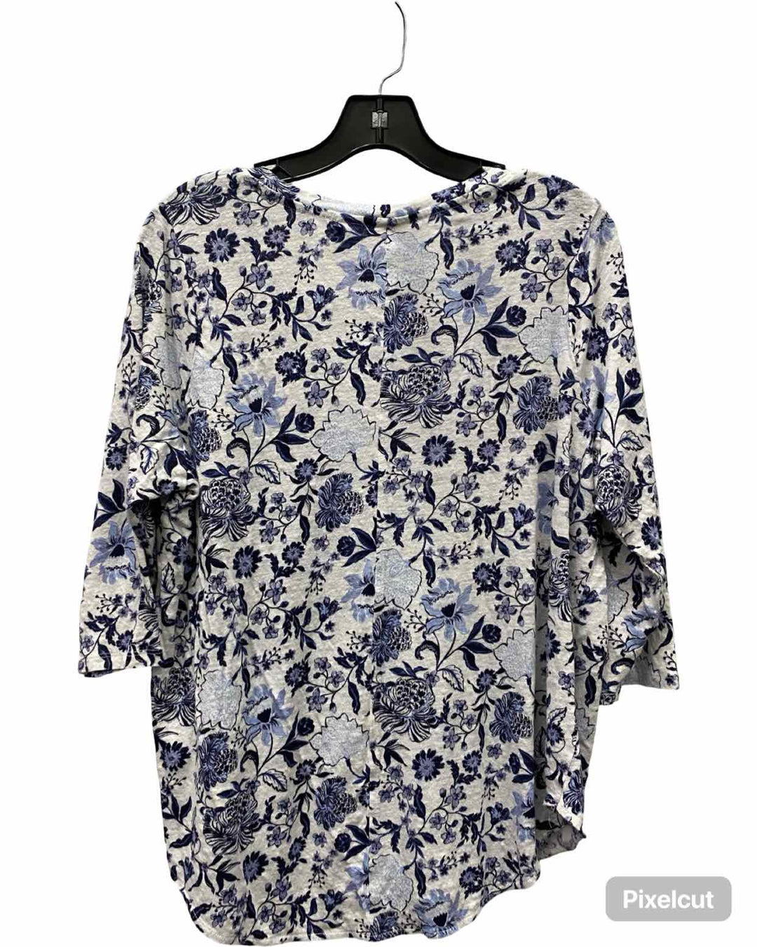 Rachel Zoe Size XL White Blue Floral 100% Linen Long Sleeve Shirts