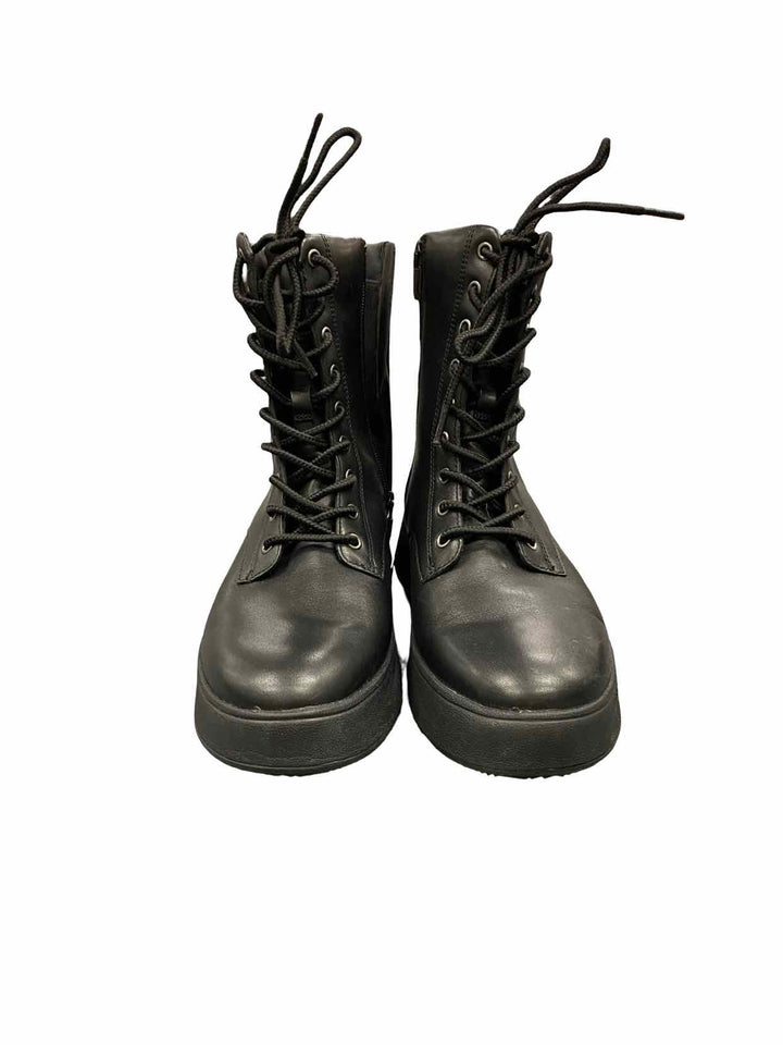 Fitflop Shoe Size 8 Black Leather Lace-Up Flatform Boots(Ankle)