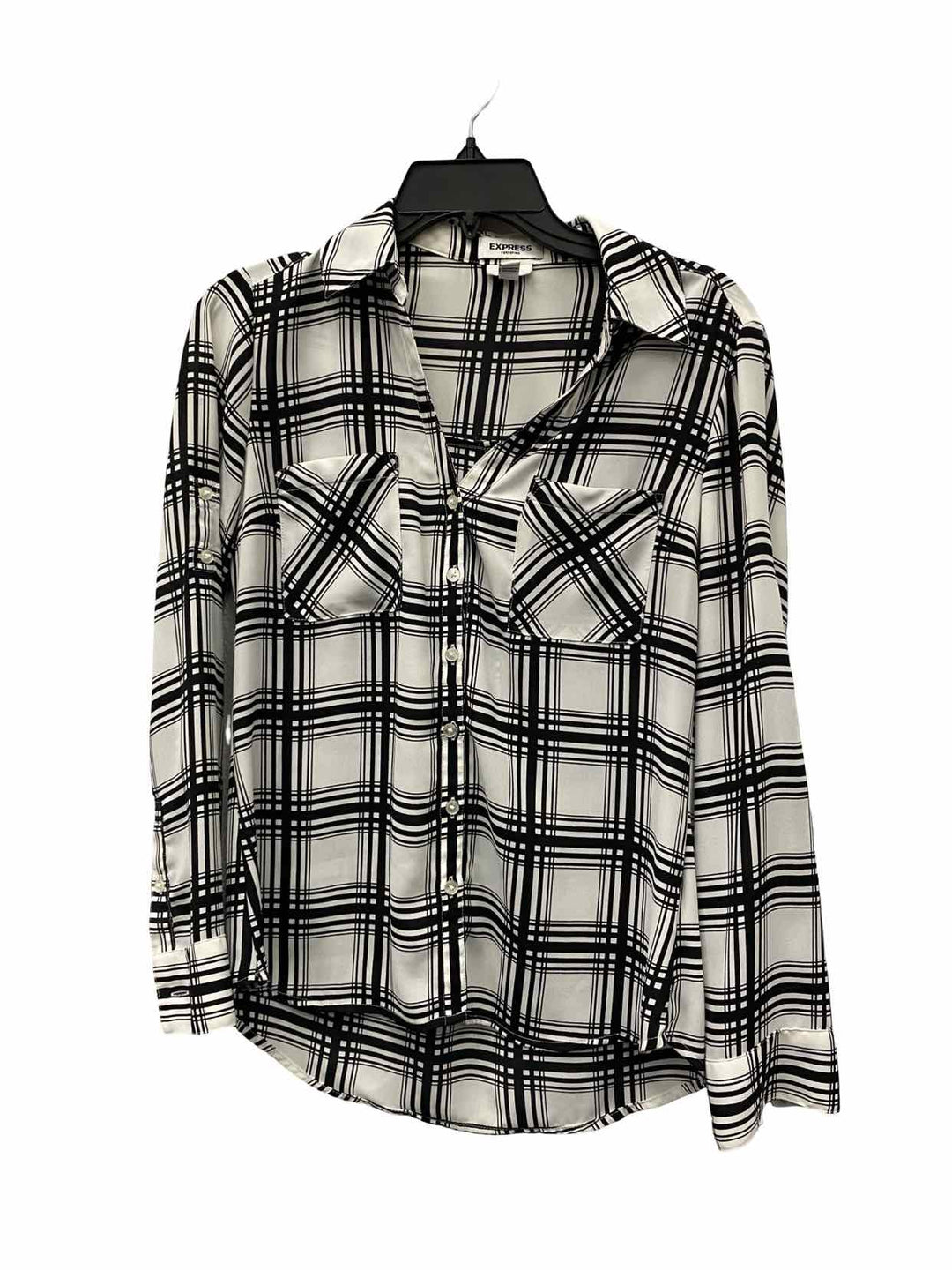 Express Size S White Black Plaid Long Sleeve Shirts