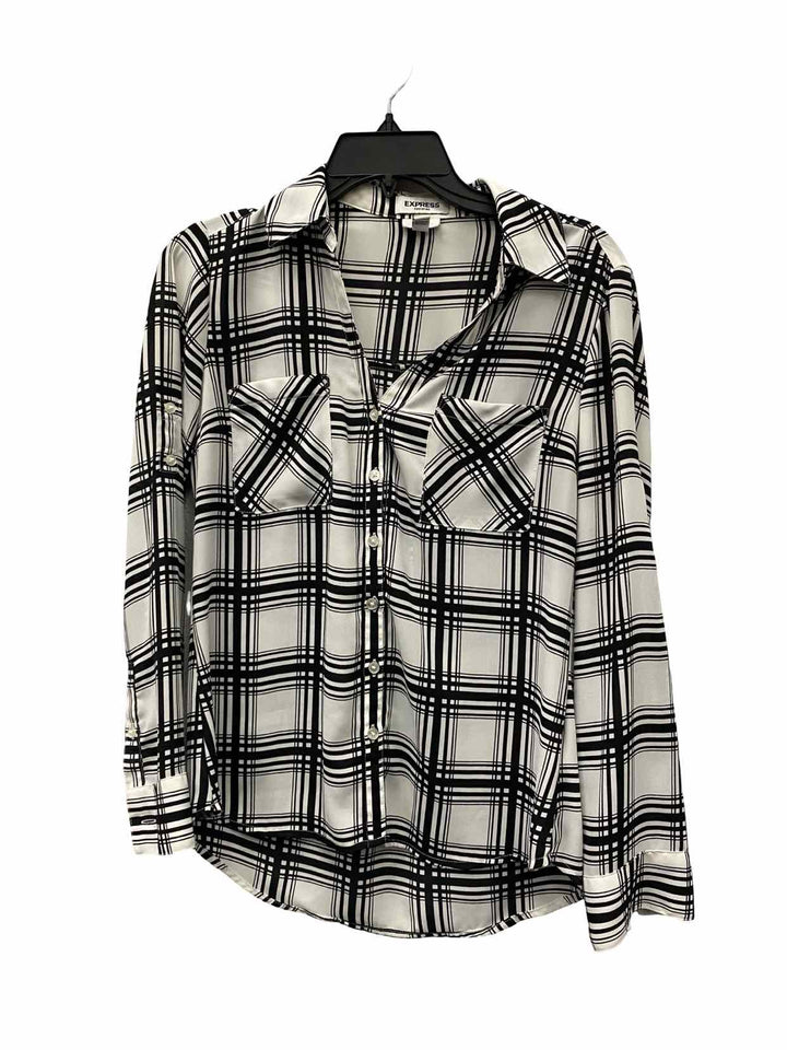 Express Size S White Black Plaid Long Sleeve Shirts