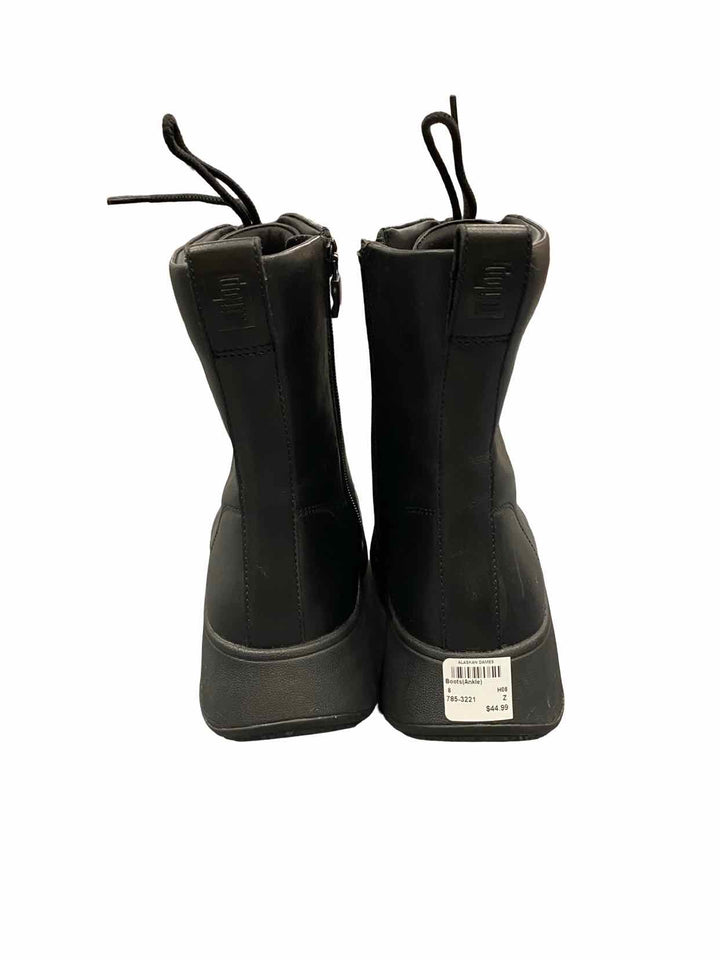 Fitflop Shoe Size 8 Black Leather Lace-Up Flatform Boots(Ankle)