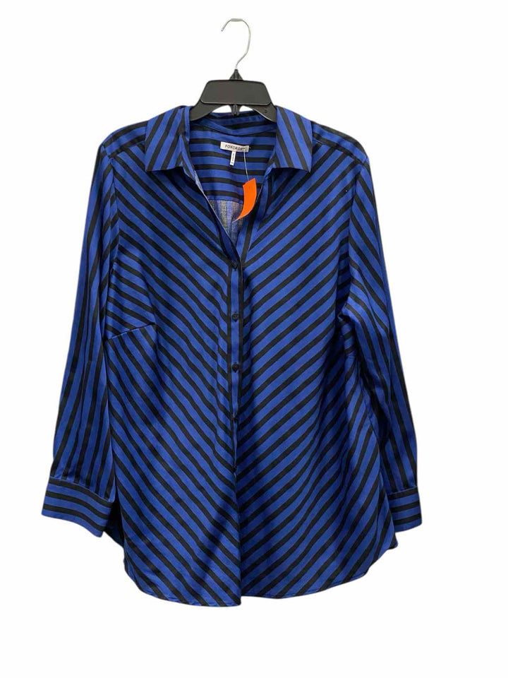 Foxcroft Size 2X Blue Black Striped Long Sleeve Shirts