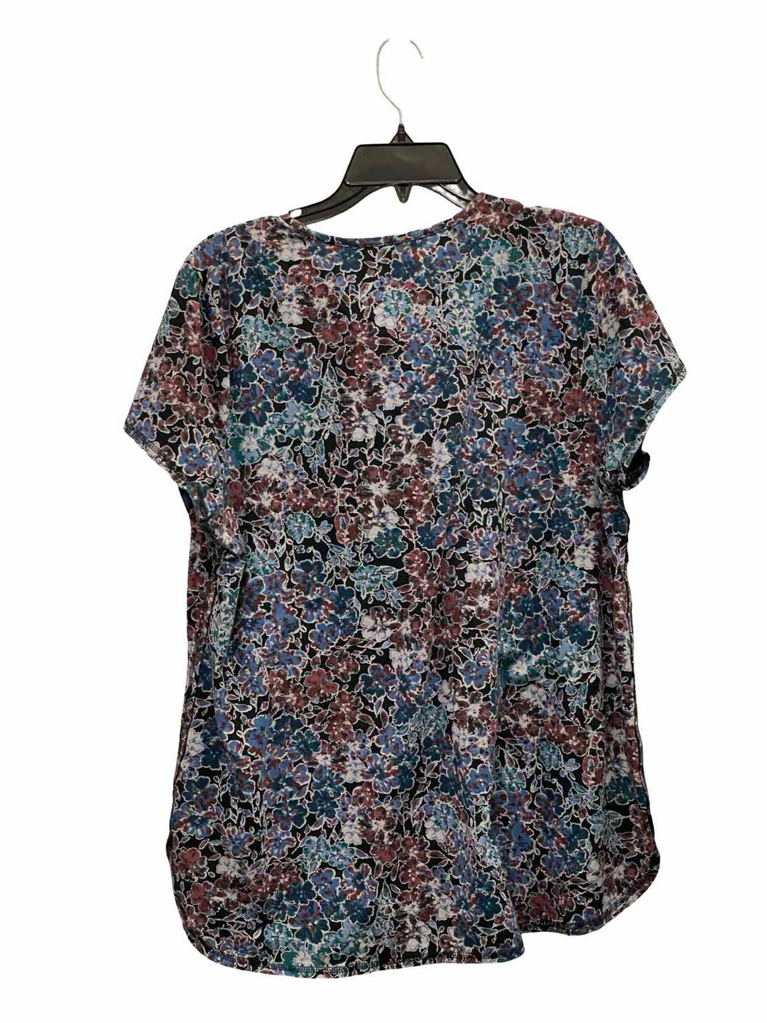 J Jill Size L Black Blue Floral Shirttail T-shirt
