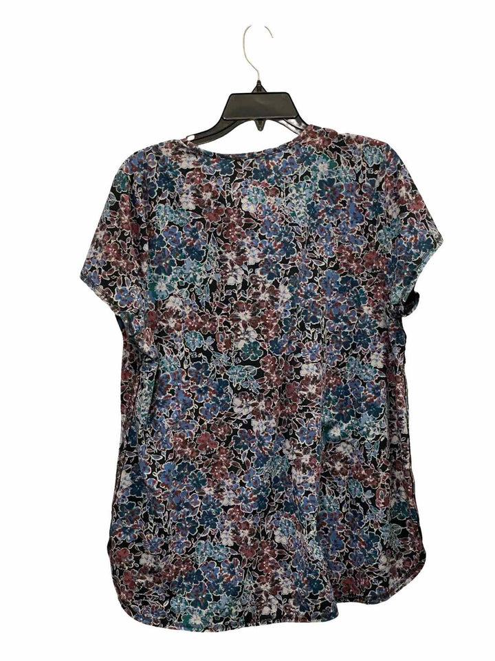 J Jill Size L Black Blue Floral Shirttail T-shirt