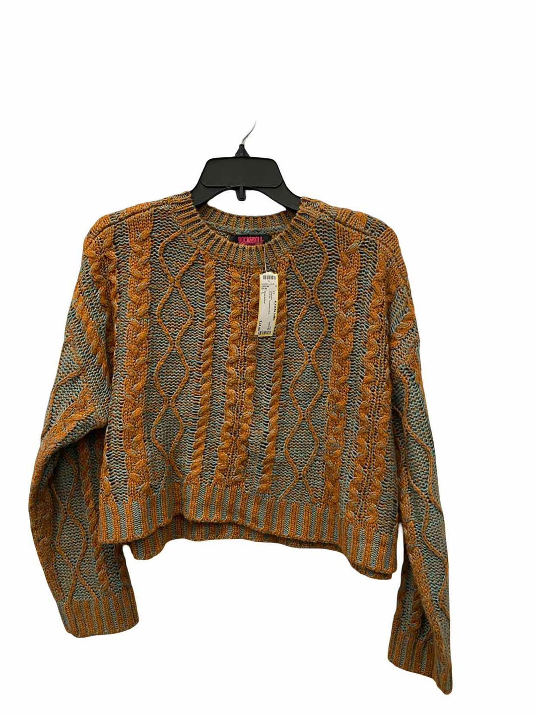 Rock & Roll Size L Orange Turquoise Knit Sweater