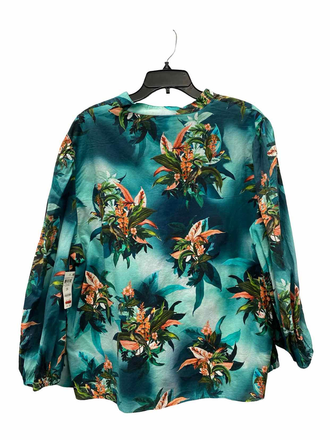 INC Size 3X Teal Multi Floral Long Sleeve Shirts