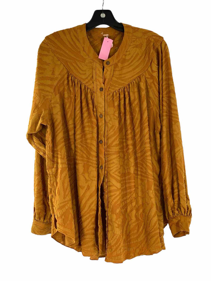 Free People Size XS Yellow Print Long Sleeve Shirts