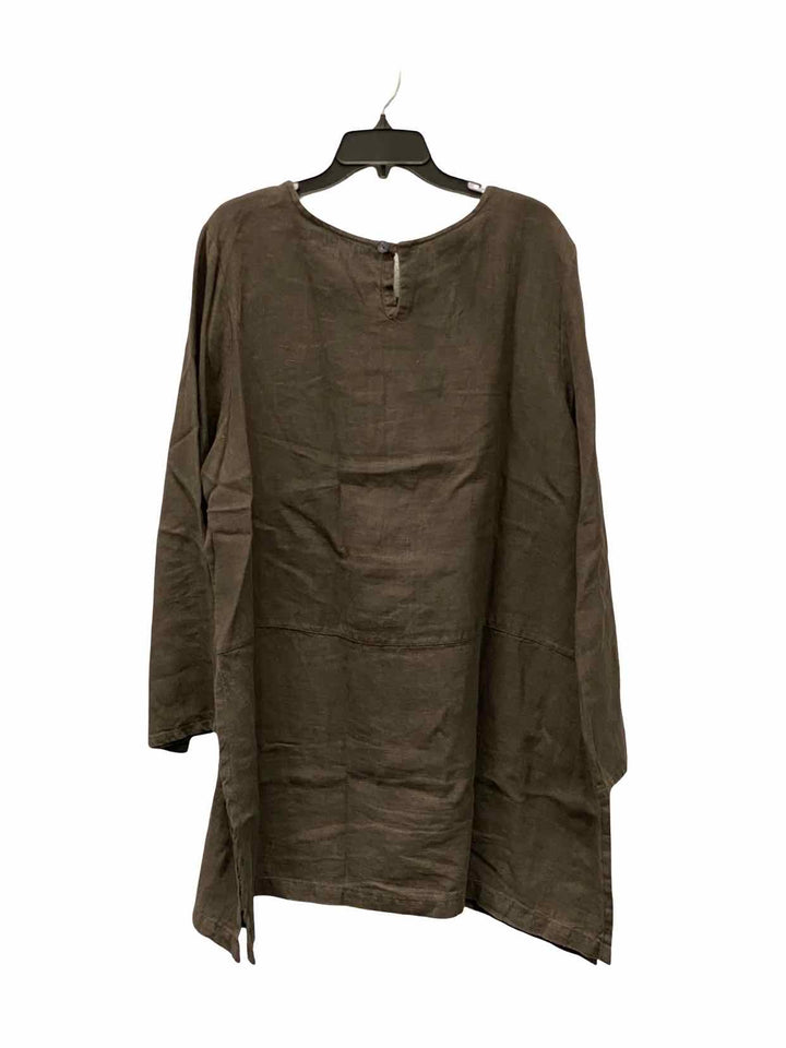 Bryn Walker Size L Brown Linen Long Sleeve Shirts