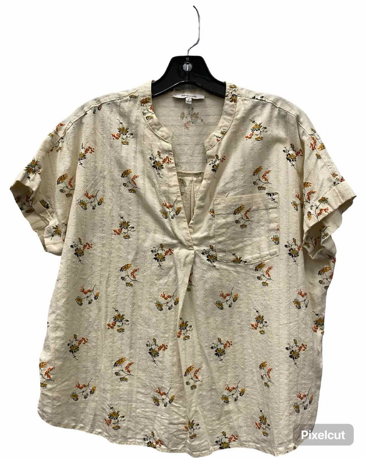 MadeWell Size S Cream Multi Floral 100% cotton Short Sleeve Shirts