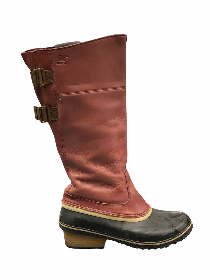 Sorel Shoe Size 11 Red Leather Slimpack Riding Tall II Boots(knee)
