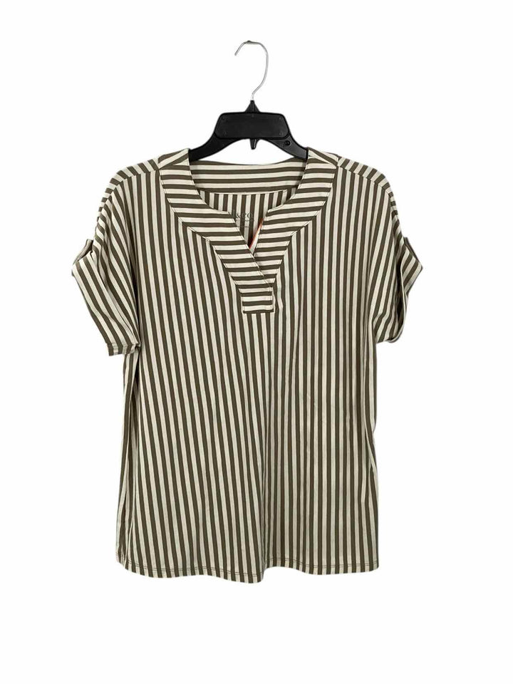 Denim + Companies Size S Green White Short Sleeve Shirts