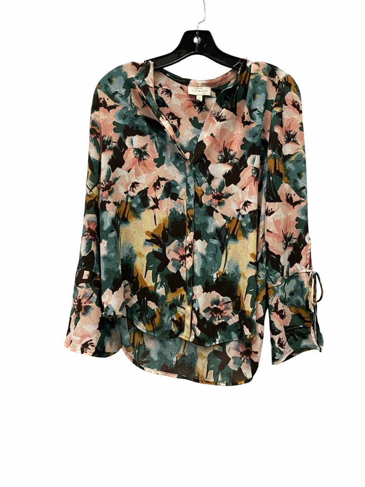 Lucky Brand Size XS Green Pink Floral Long Sleeve Shirts