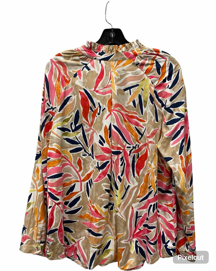 Nic + Zoe Size M Tan Multi Print Long Sleeve Shirts