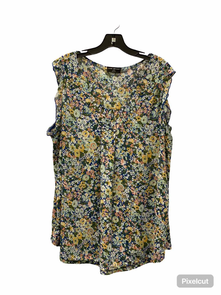 Lane Bryant Size 18/20 Green Blue Floral Short Sleeve Shirts