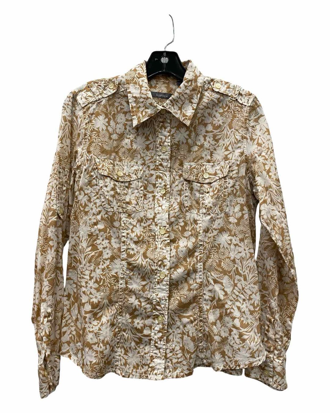 Liz Claiborne Size S White Brown Floral 100% cotton Long Sleeve Shirts