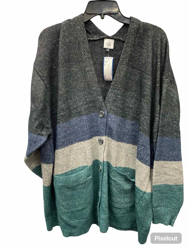 Cabi Size XL Grey Blue Striped Sweater
