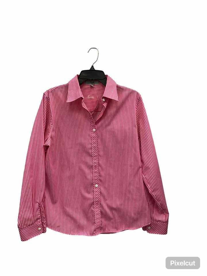 Foxcroft Size 6 Pink White Stripe Shaped Fit Long Sleeve Shirts