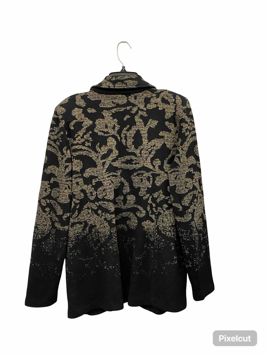 Chico's Size 3(16-18) Black Gold Print Knit Jacket