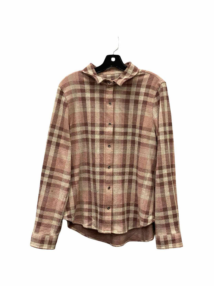 Flag & Anthem Size L Pink White Plaid Long Sleeve Shirts