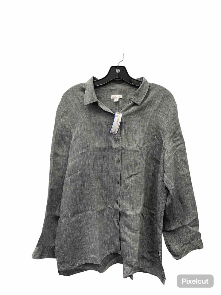 J Jill Size L Gray 100% Linen Long Sleeve Shirts