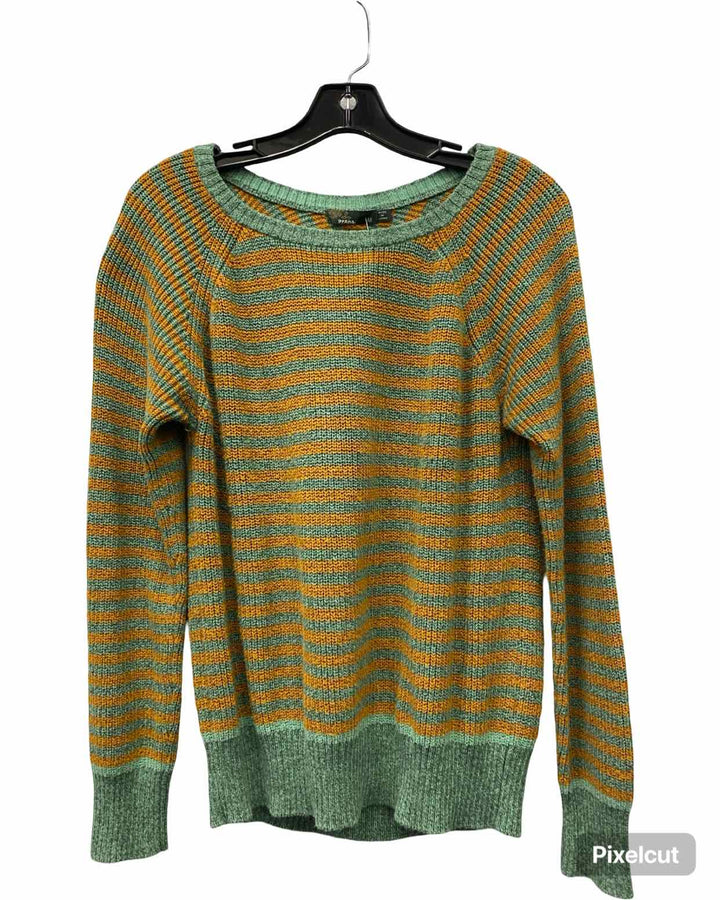 PrAna Size M Orange Green Striped Sweater