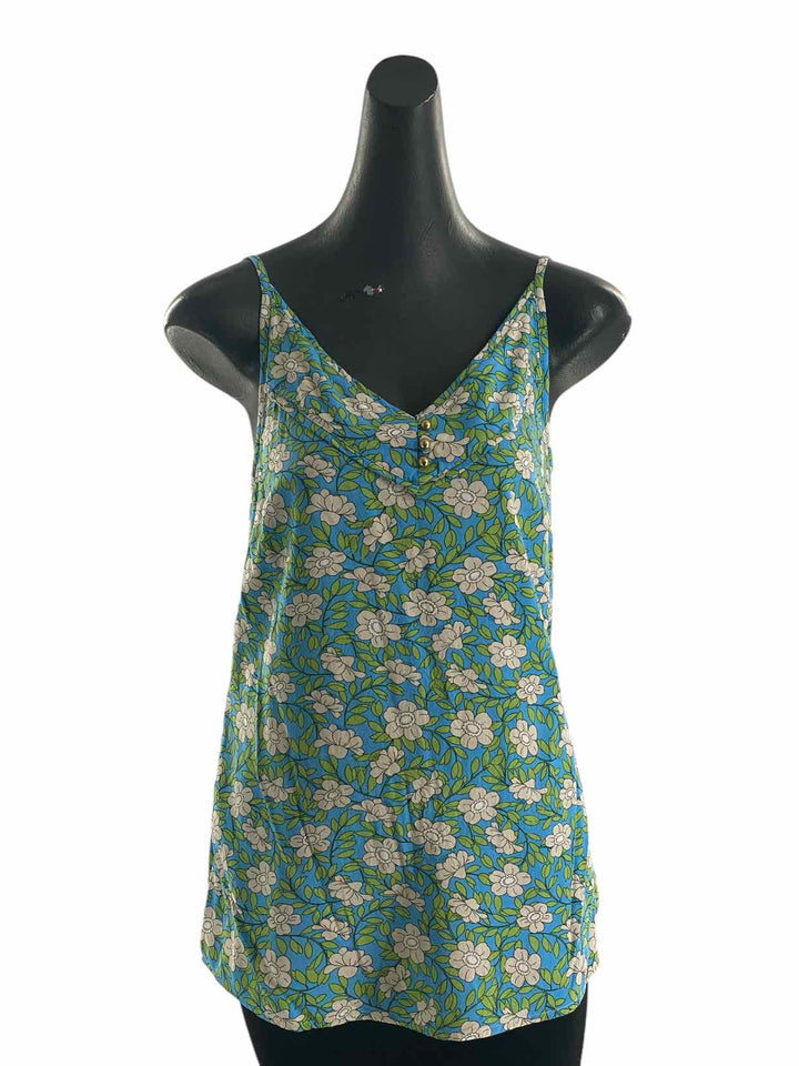 Cabi Size S Blue & Green White Floral Tank Top