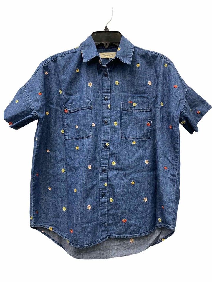 MadeWell Size XS Blue Floral 100% cotton Short Sleeve Shirts