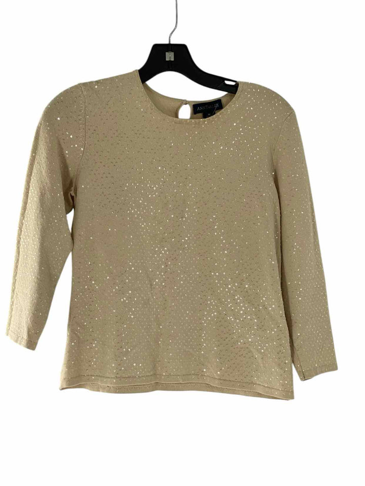 Ann Taylor Size M Cream sequined 75% silk Long Sleeve Shirts