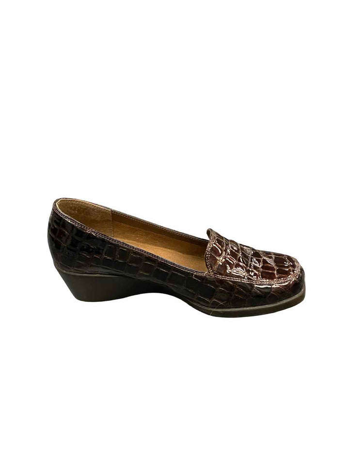 Aerosoles Shoe Size 9.5 Brown Crocodile Embossed Wedge Heel Loafers