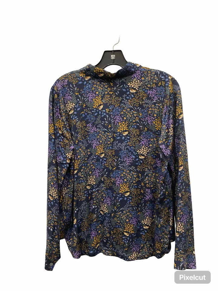 J Jill Size XS Blue Yellow Floral Long Sleeve Shirts